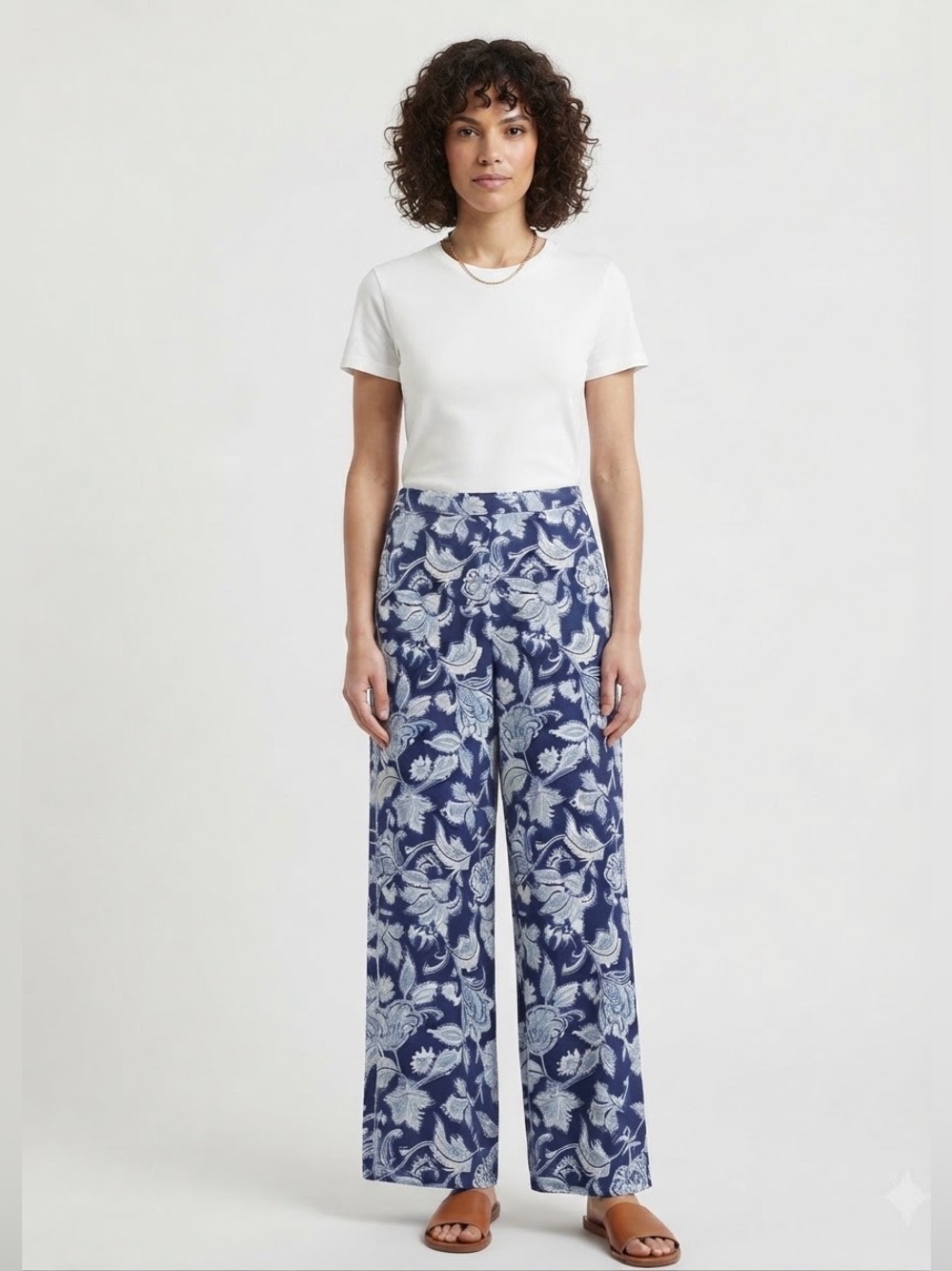 Zara Navy Floral-Print Pants